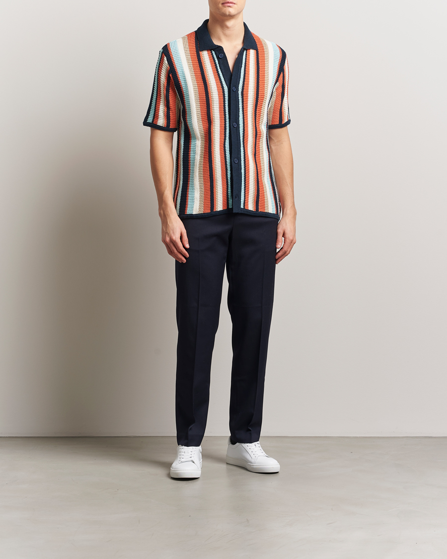 Herren | Hemden | KnowledgeCotton Apparel | Knitted Multi Stripe Short Sleeve Shirt Blue