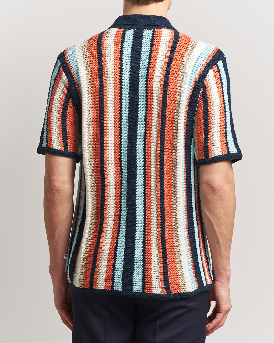 Herren | Hemden | KnowledgeCotton Apparel | Knitted Multi Stripe Short Sleeve Shirt Blue