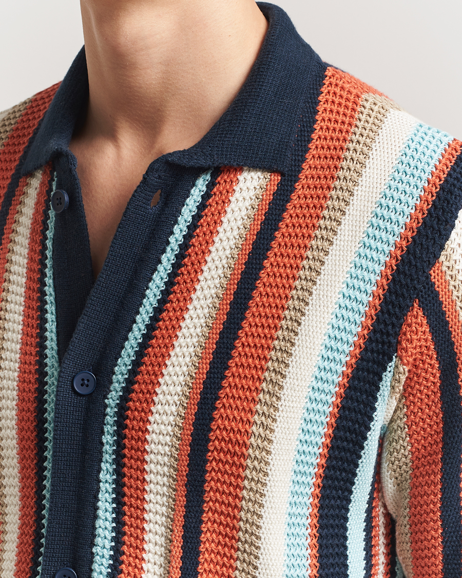 Herren | Hemden | KnowledgeCotton Apparel | Knitted Multi Stripe Short Sleeve Shirt Blue