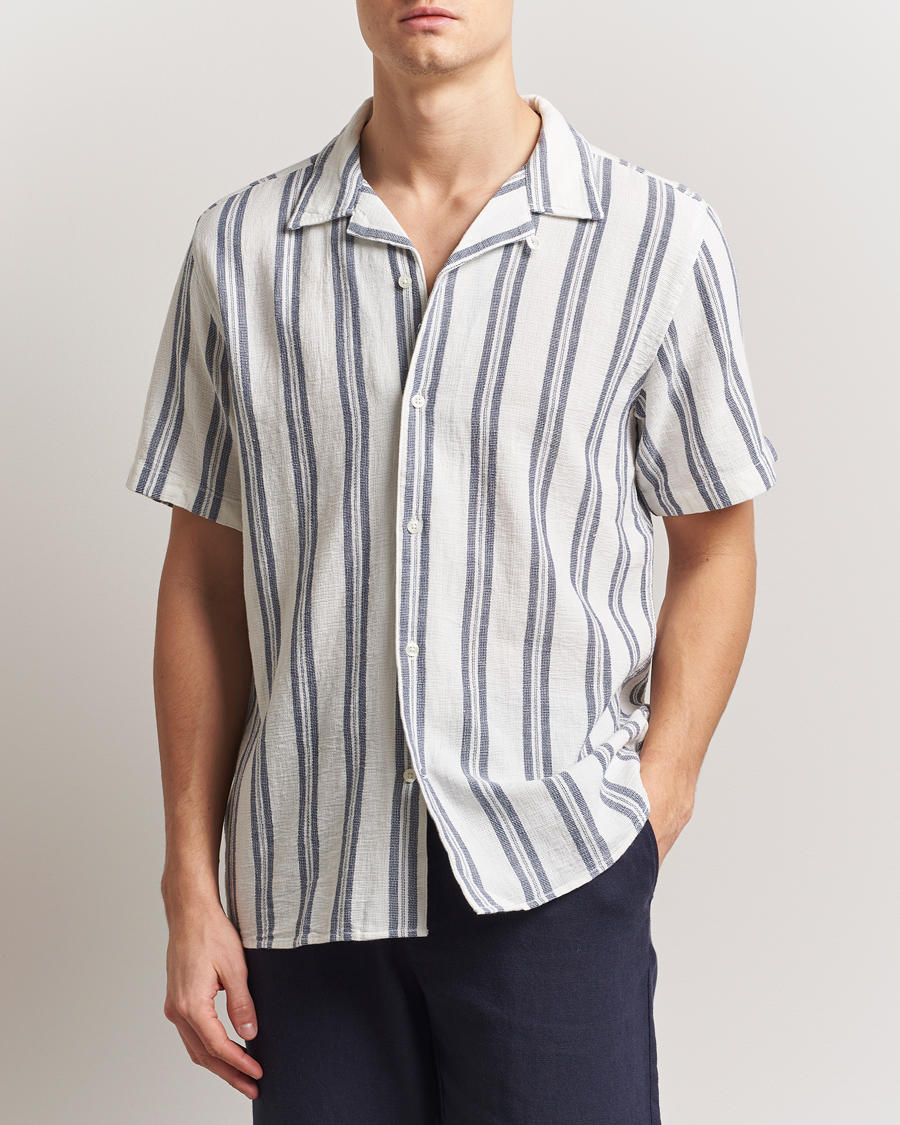 Herren | Hemden | KnowledgeCotton Apparel | Box Short Sleeve Stripe Shirt Blue