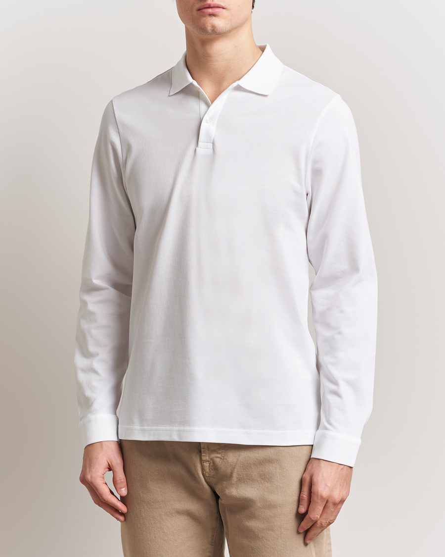 Herren | Poloshirts | Sunspel | Supima Cotton Long Sleeve Pique Polo White