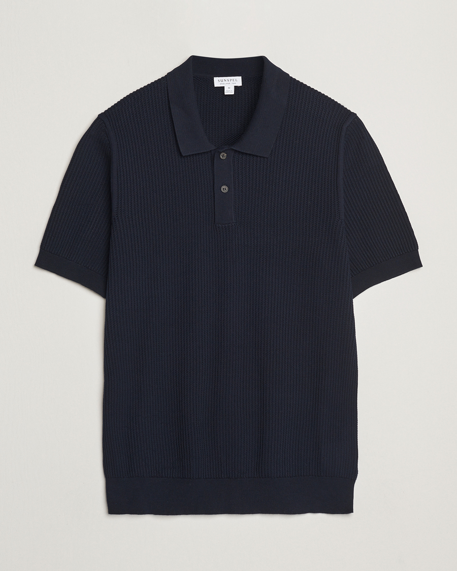 Herren | Poloshirts | Sunspel | Mesh Knit Stitch Polo Navy