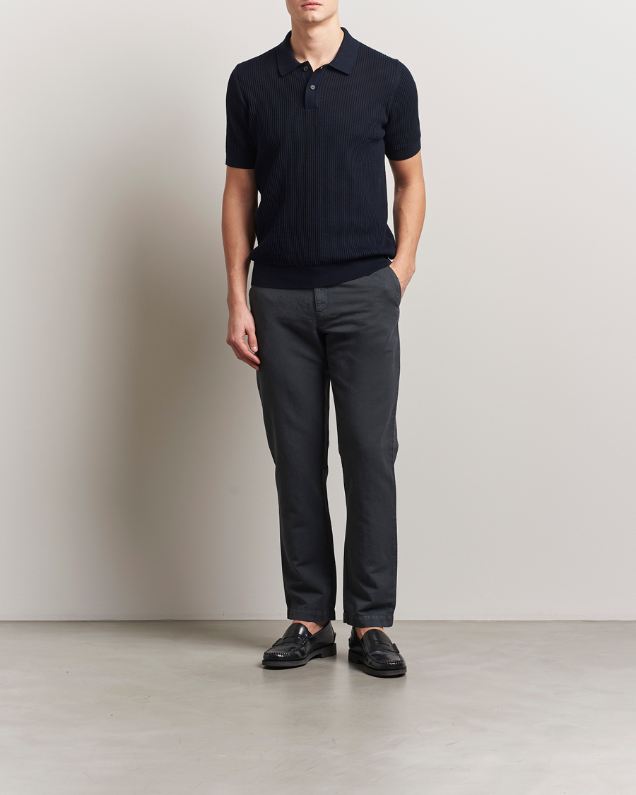 Herren | Poloshirts | Sunspel | Mesh Knit Stitch Polo Navy