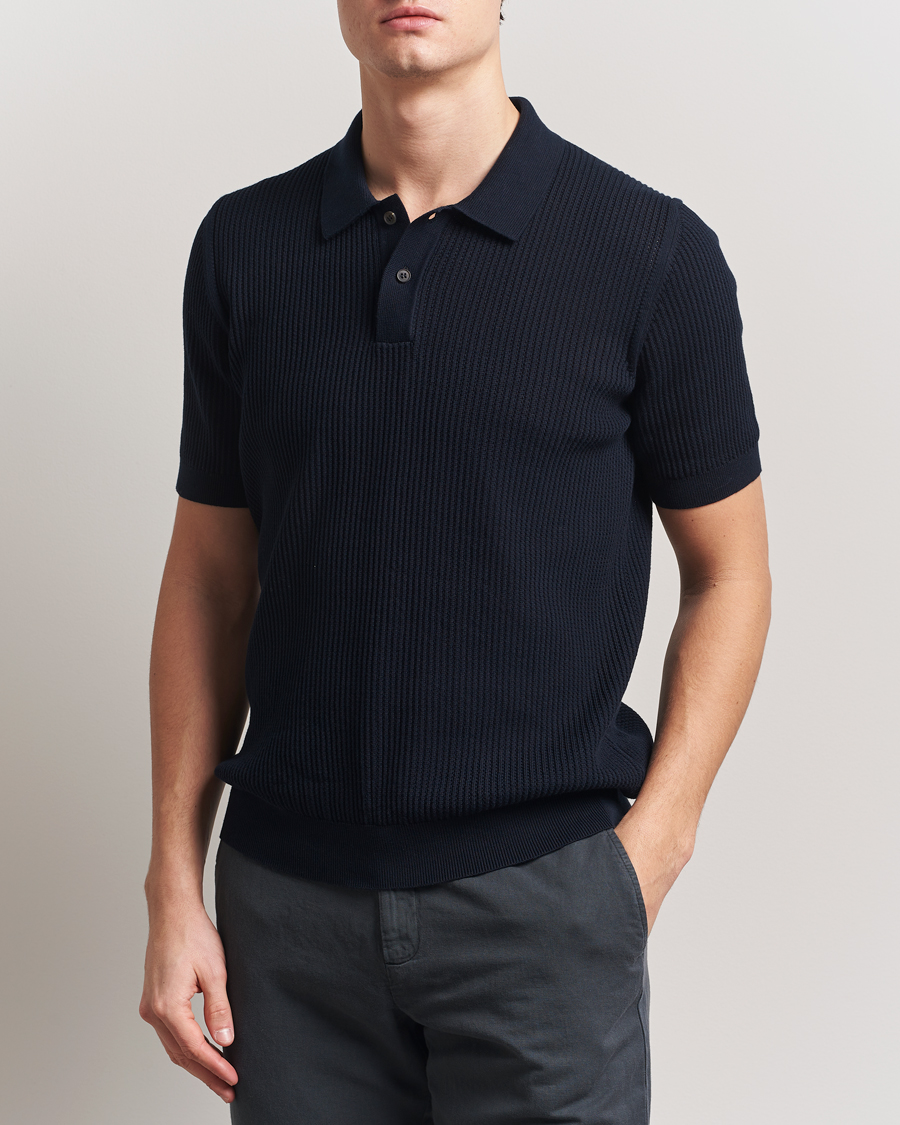 Herren | Poloshirts | Sunspel | Mesh Knit Stitch Polo Navy