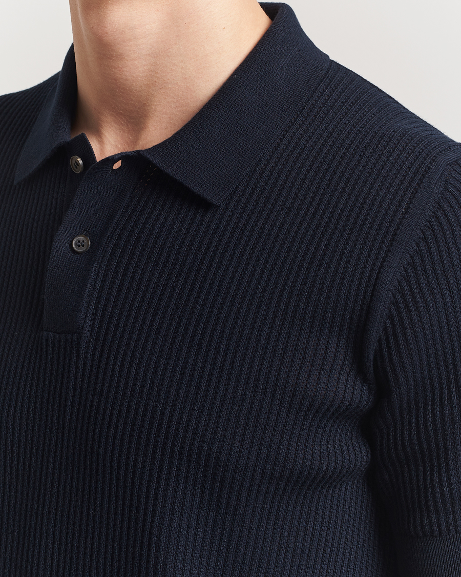 Herren | Poloshirts | Sunspel | Mesh Knit Stitch Polo Navy