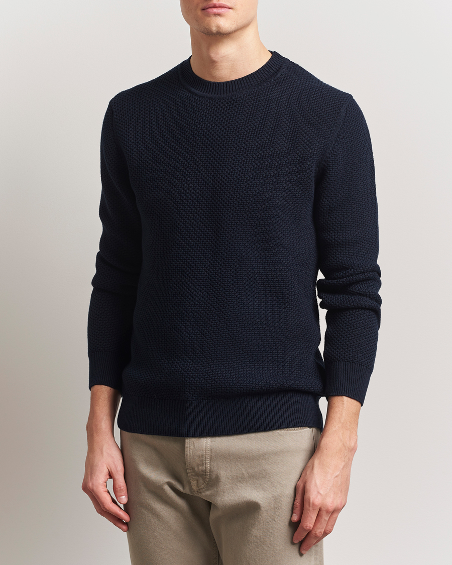 Herren | Pullover | Sunspel | Textured Stich Crew Neck Jumper Navy