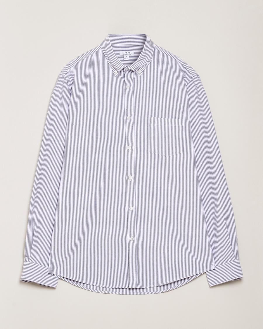 Herren | Hemden | Sunspel | Striped Oxford Button Down Shirt White/Navy