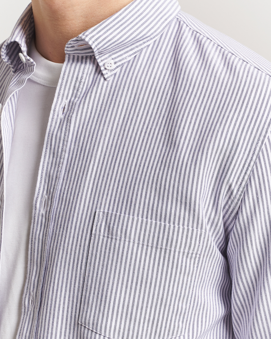 Herren | Hemden | Sunspel | Striped Oxford Button Down Shirt White/Navy