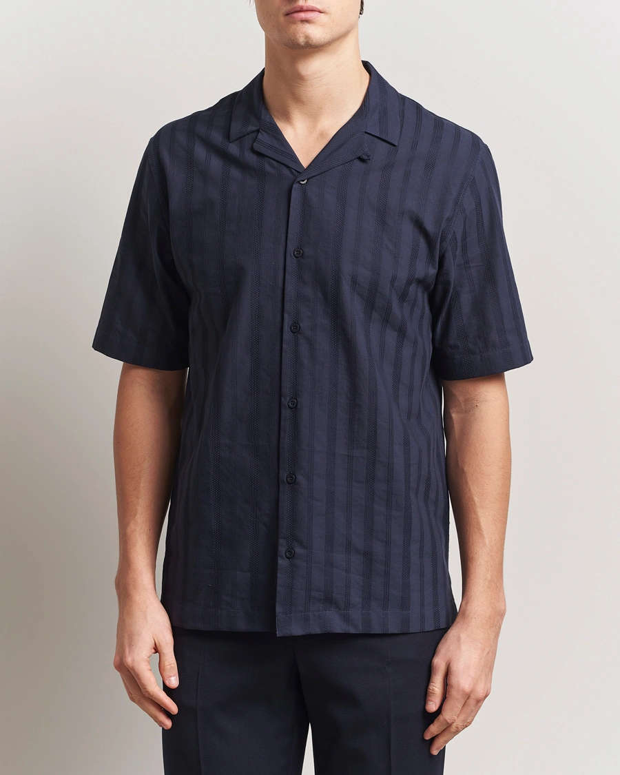 Herren | Hemden | Sunspel | Embroidered Cotton Camp Shirt Navy