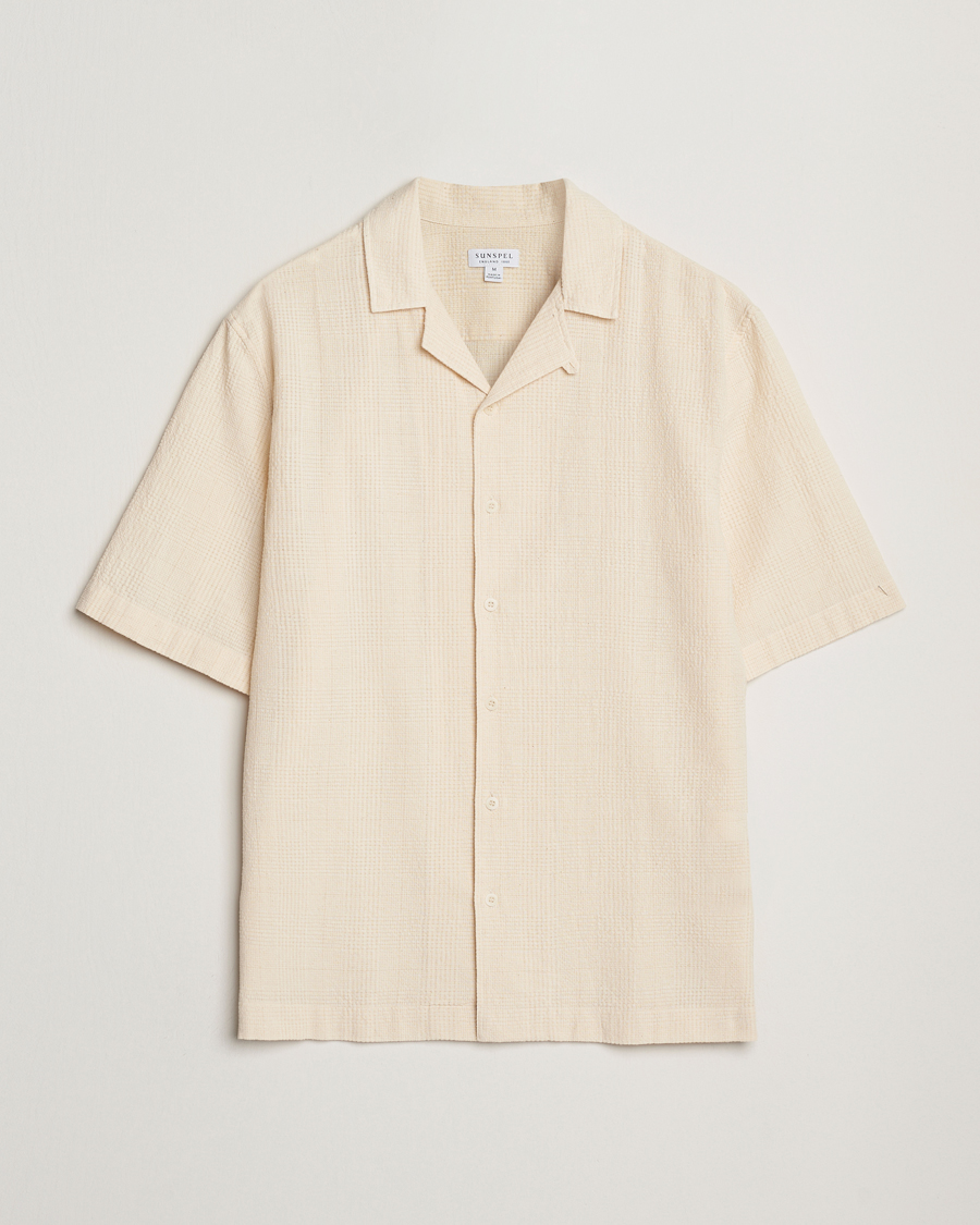 Herren | Hemden | Sunspel | Loose Weave Check Cotton Camp Shirt Ecru