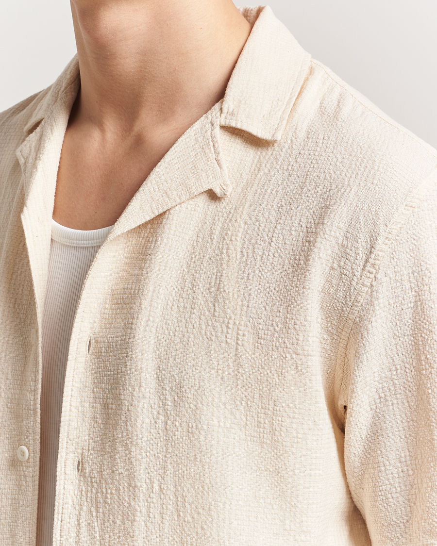 Herren | Hemden | Sunspel | Loose Weave Check Cotton Camp Shirt Ecru