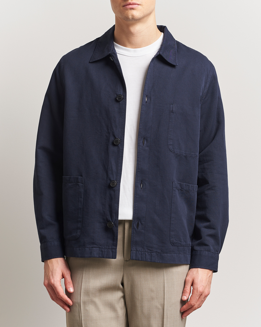 Herren | Hemden | Sunspel | Twin Pocket Cotton/Linen Jacket Navy