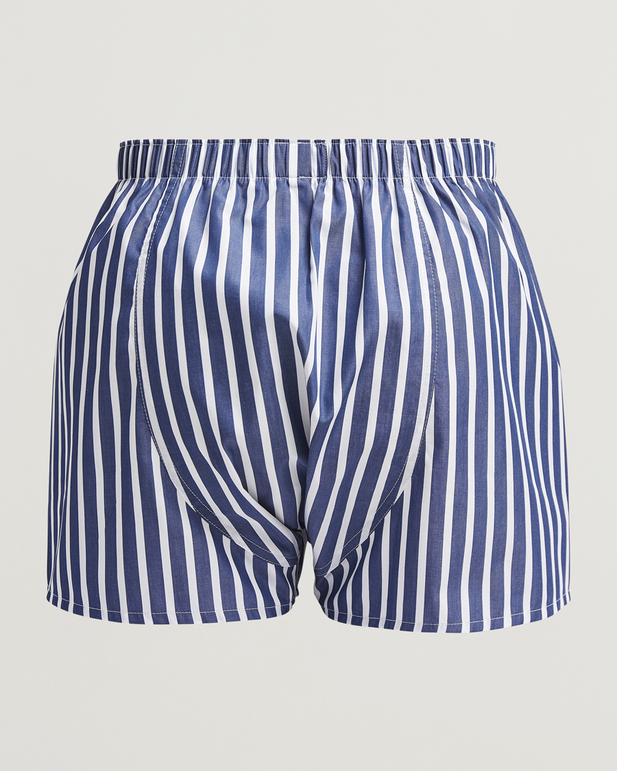 Herren | Unterwäsche | Sunspel | Classic Woven Cotton Boxer Shorts Navy/White Stripe
