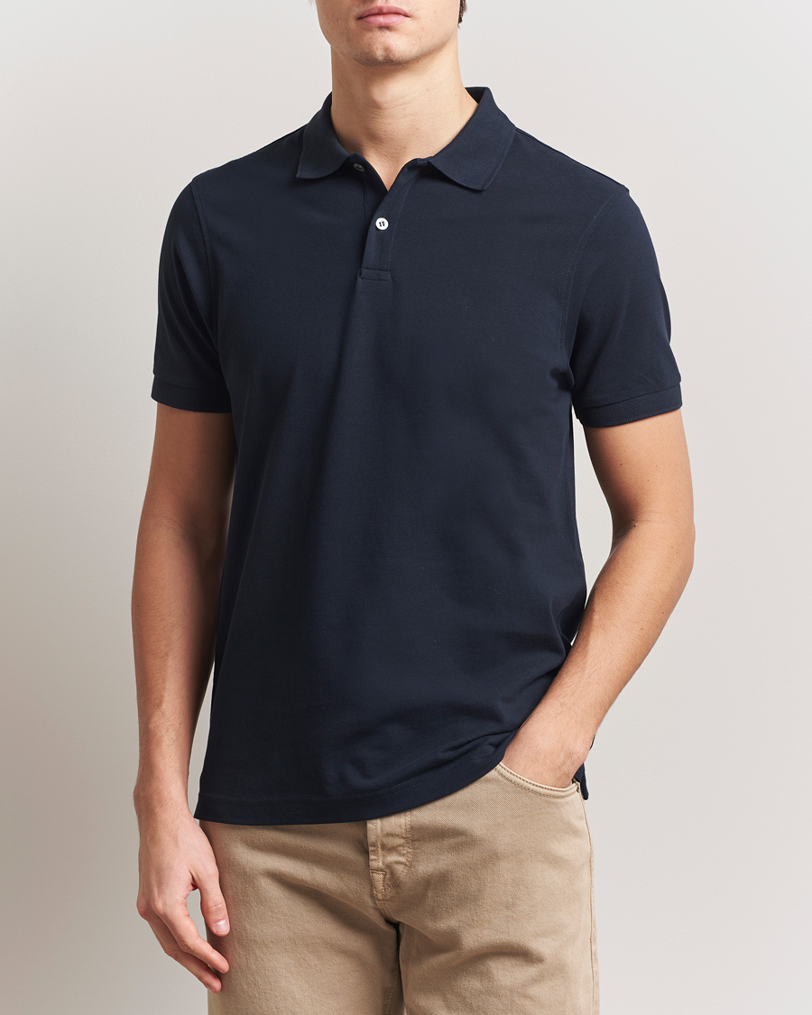 Herren | Poloshirts | Sunspel | Supima Cotton Short Sleeve Pique Polo Midnight Navy