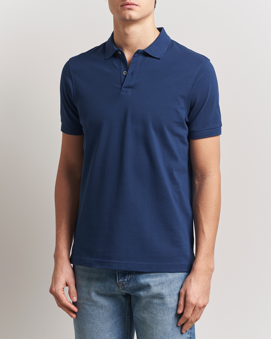 Herren | Poloshirts | Sunspel | Supima Cotton Short Sleeve Pique Polo Ink Blue