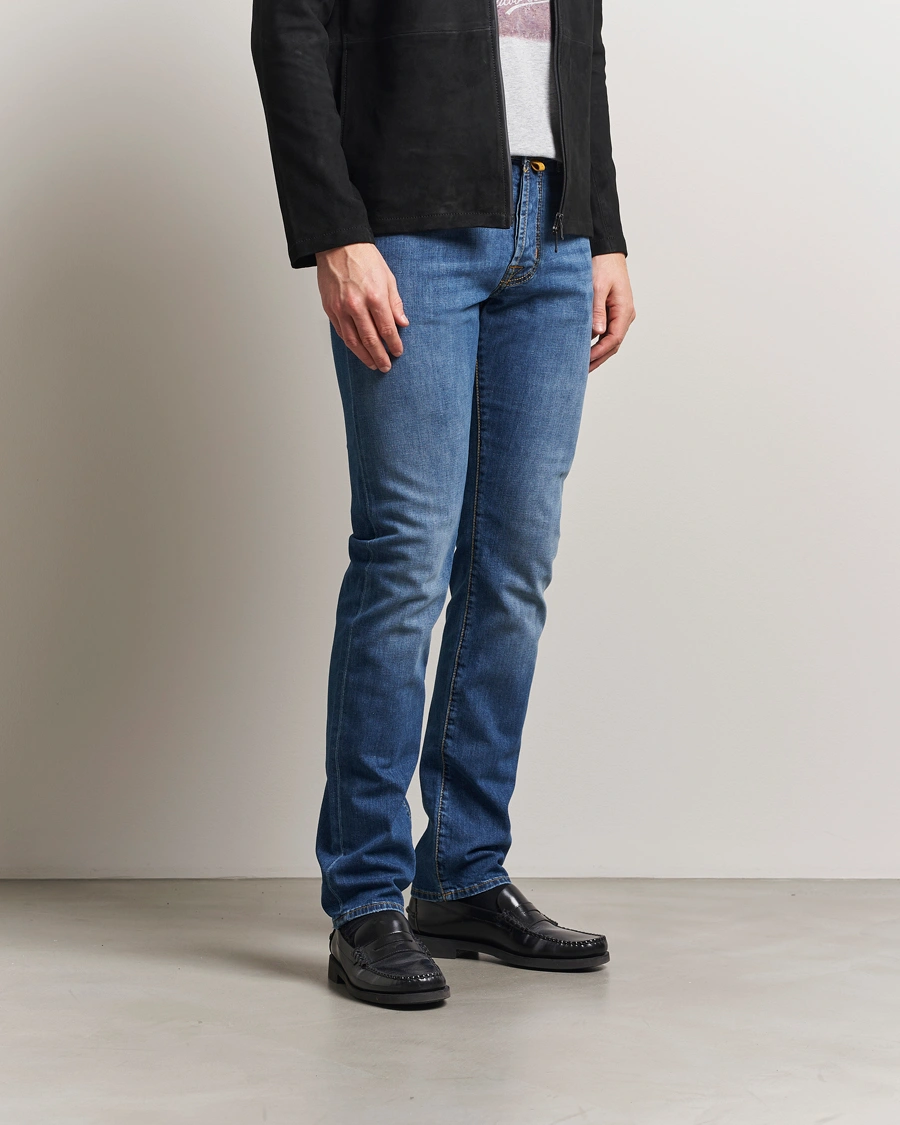 Herren | Jeans | Jacob Cohën | Bard Slim Fit Denim/Linen Jeans Mid Blue