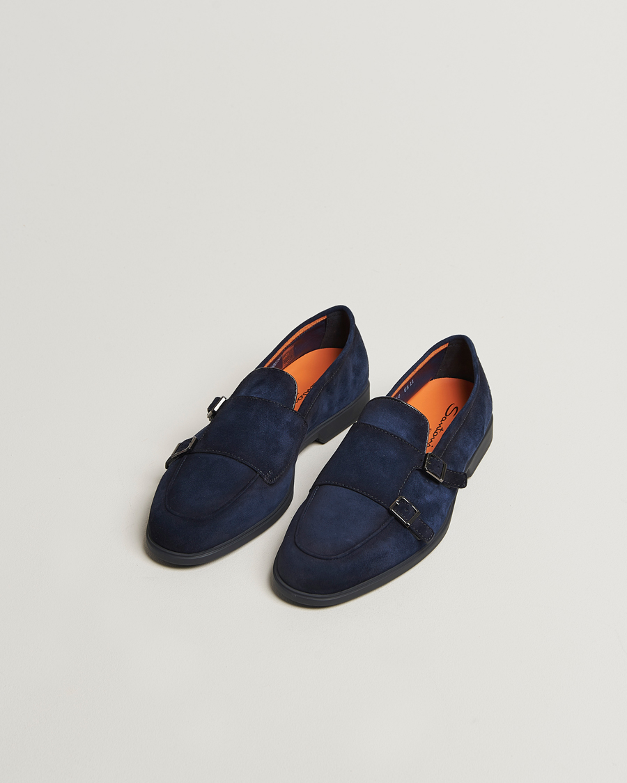 Herren | Loafer | Santoni | Malibu Double Buckle Loafers Navy Suede