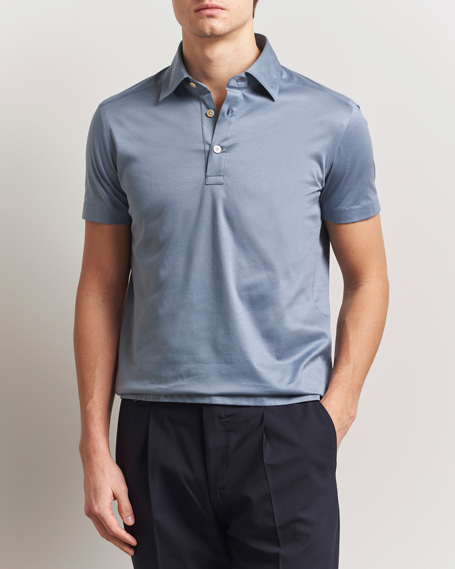 Herren | Poloshirts | Kiton | Short Sleeve Jersey Polo Steel Blue