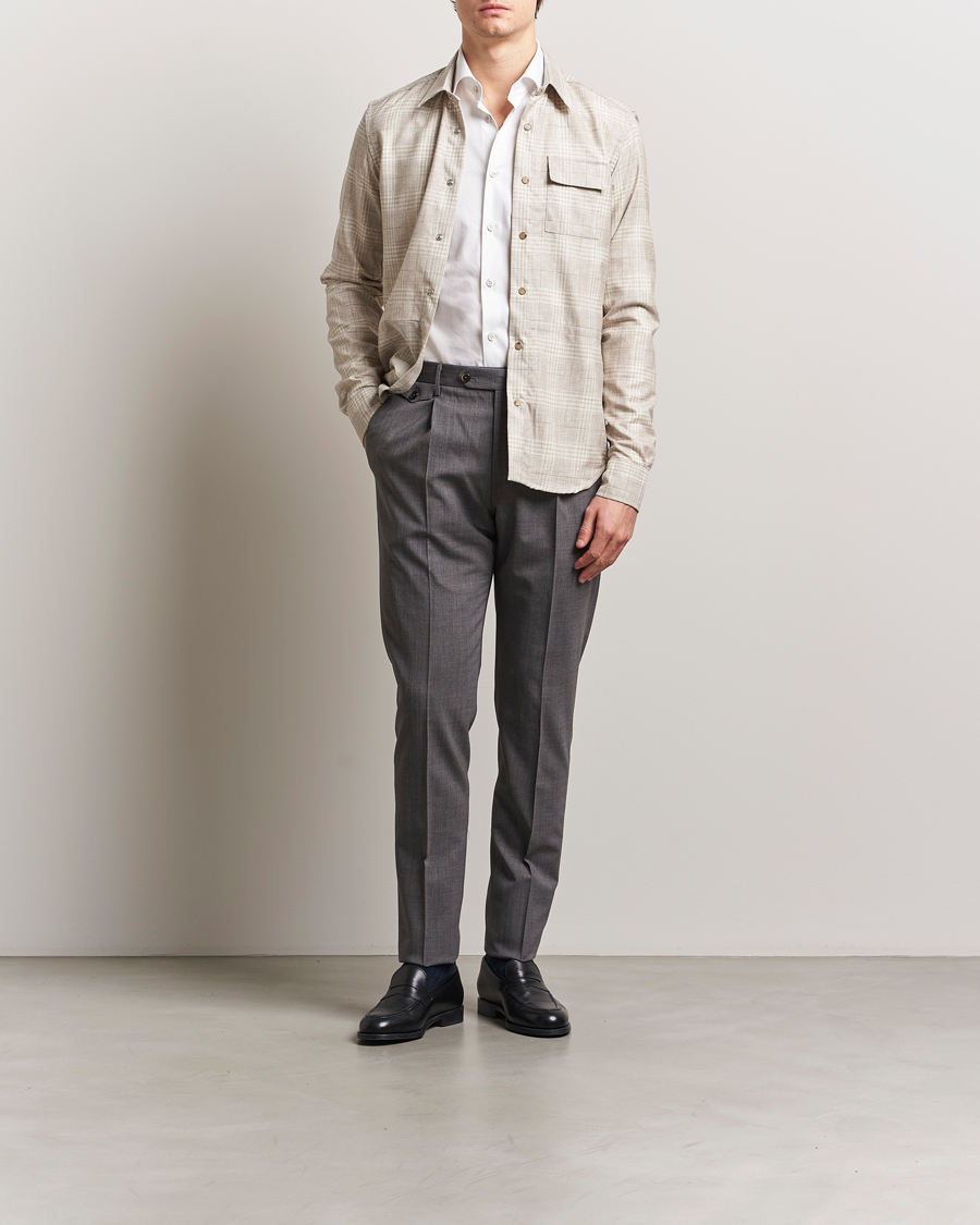 Herren | Hemden | Kiton | Virgin Wool Check Overshirt Beige