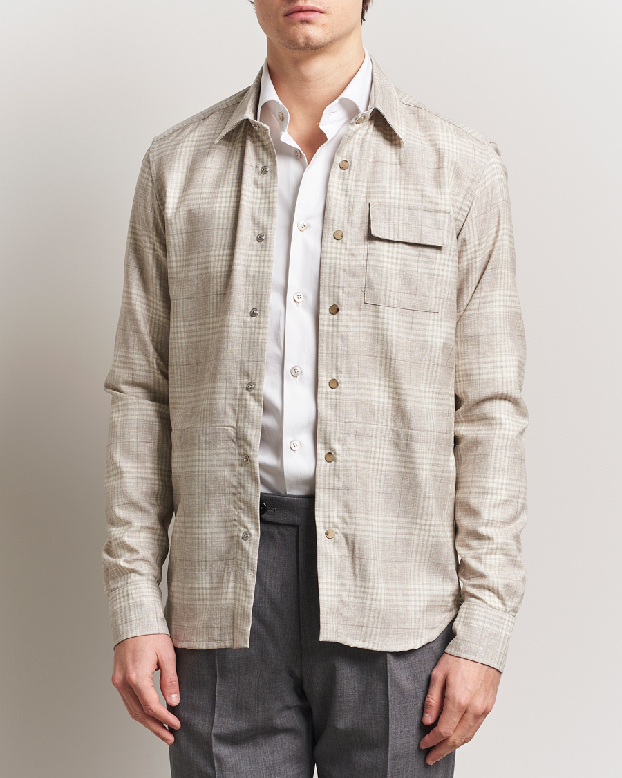 Herren | Hemden | Kiton | Virgin Wool Check Overshirt Beige