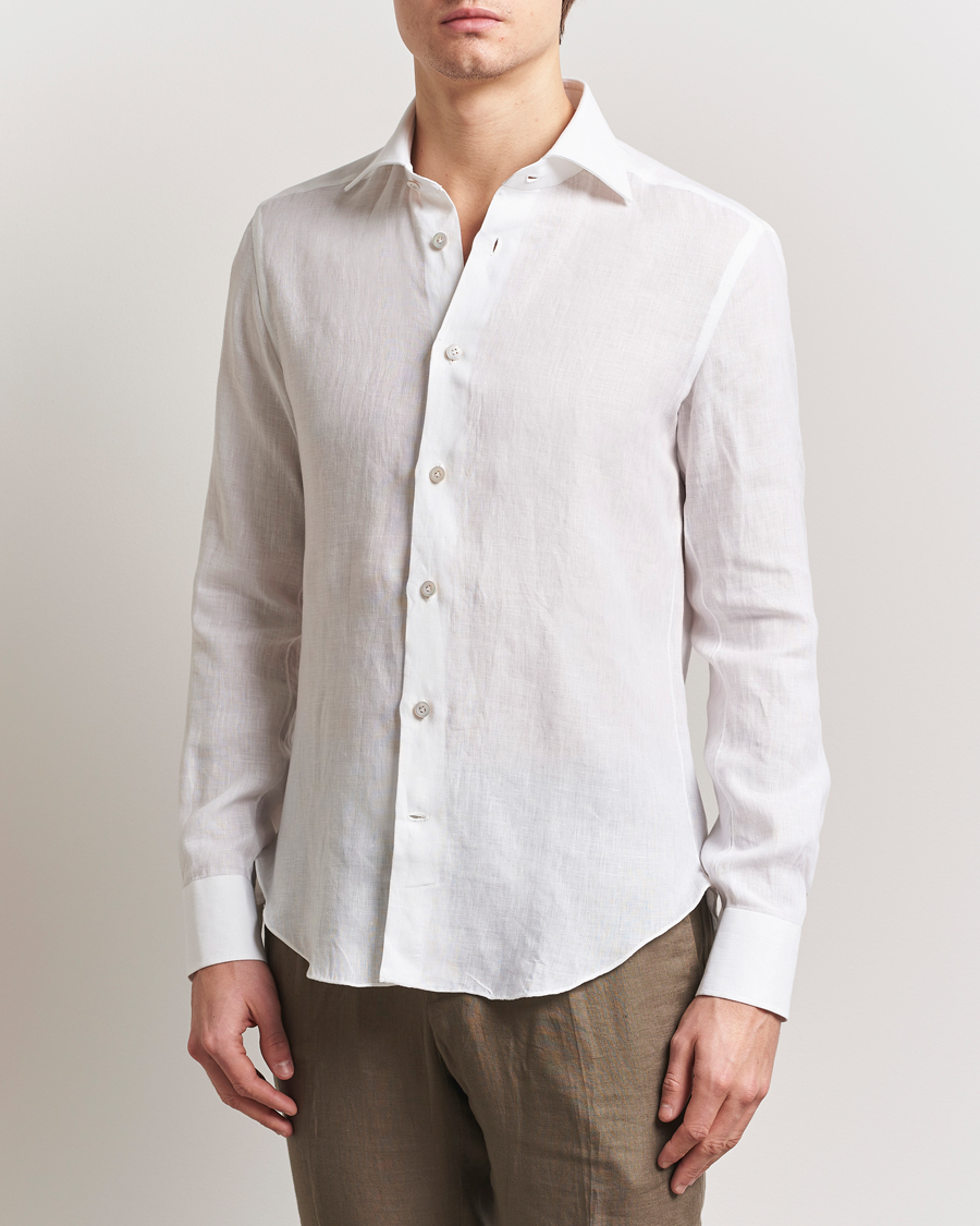 Herren | Hemden | Kiton | Linen Sport Shirt White