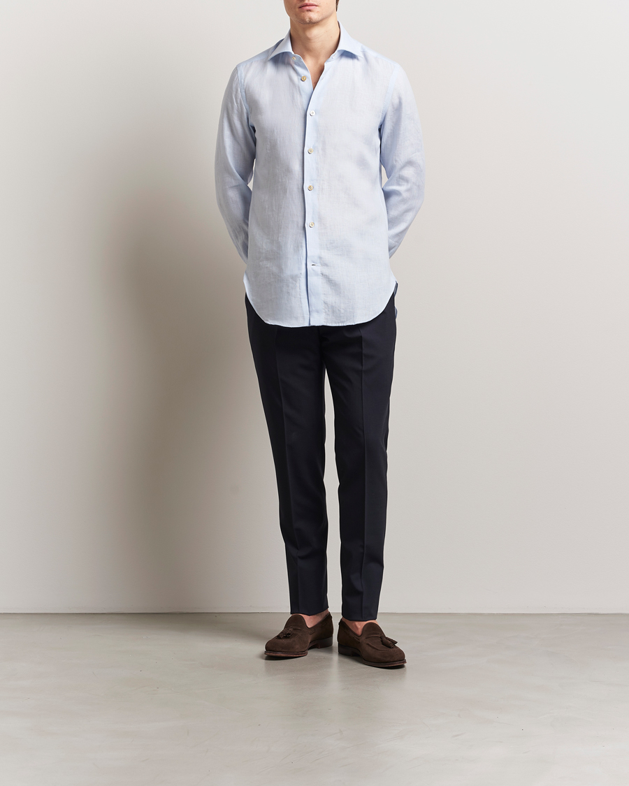 Herren | Hemden | Kiton | Linen Sport Shirt Light Blue