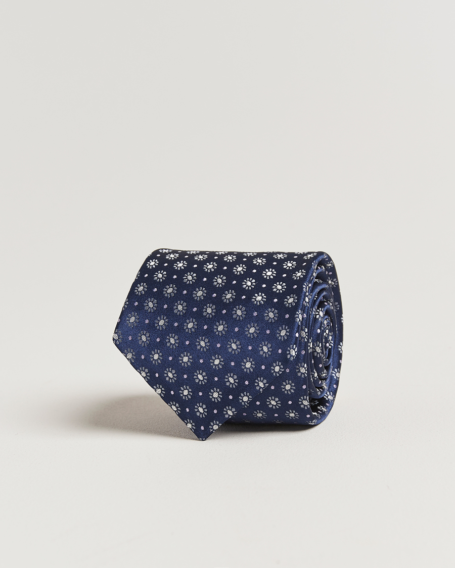 Herren | Krawatten | Kiton | Flower Jacquard Silk Tie Navy