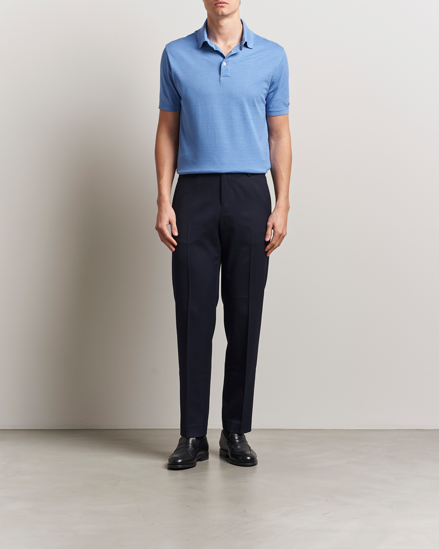 Herren | Poloshirts | Ralph Lauren Purple Label | Cotton/Silk Short Sleeve Polo Cornflower
