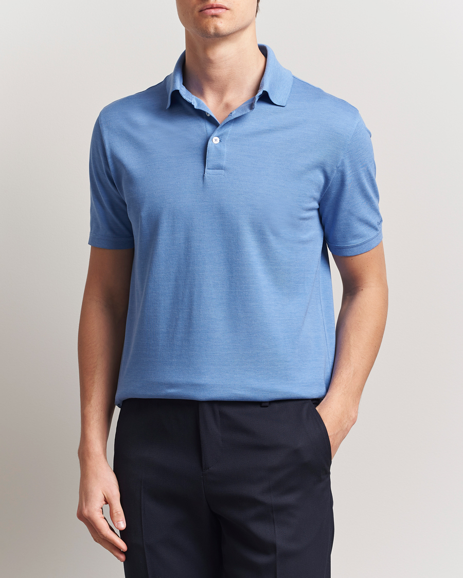 Herren | Poloshirts | Ralph Lauren Purple Label | Cotton/Silk Short Sleeve Polo Cornflower