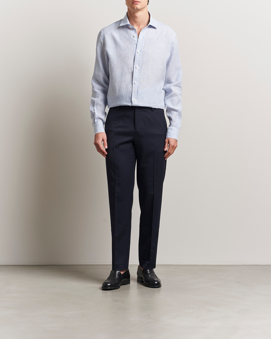 Herren | Hemden | Ralph Lauren Purple Label | Striped Linen Shirt Light Blue