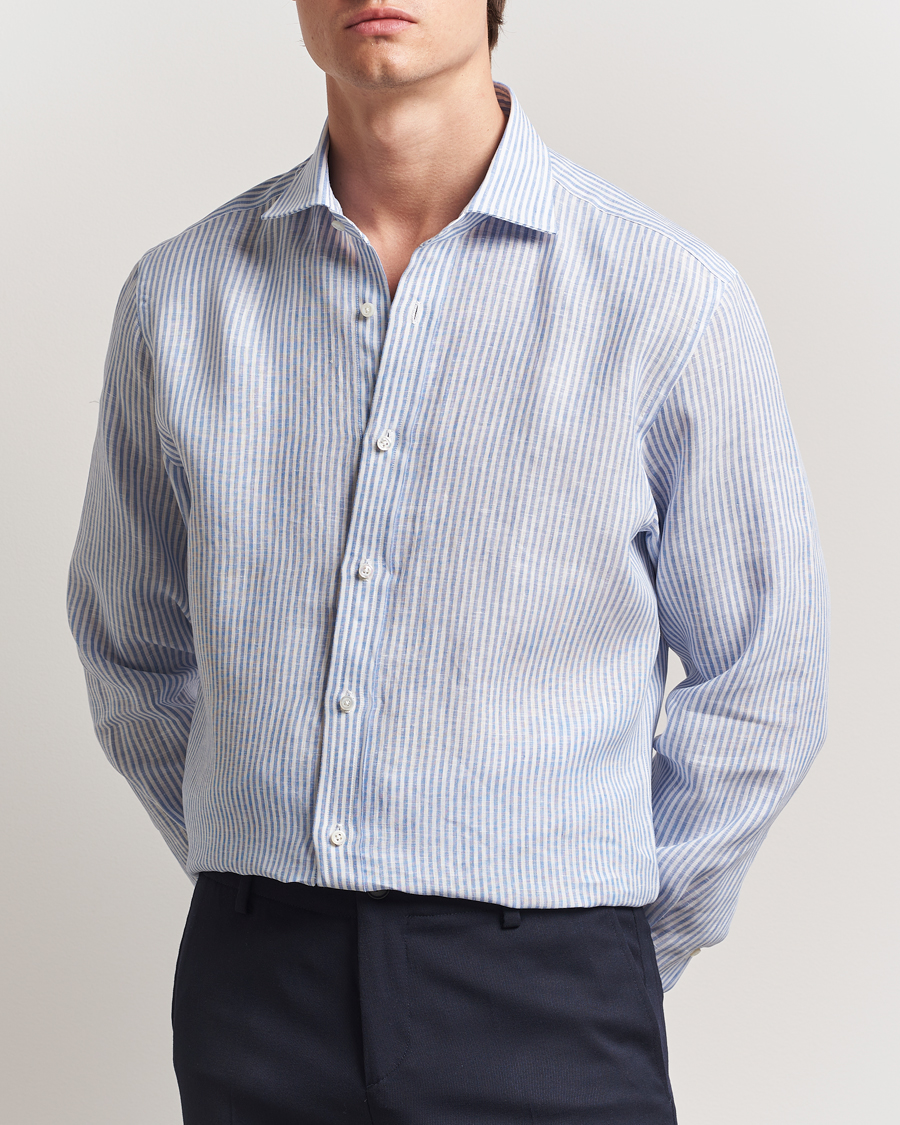 Herren | Hemden | Ralph Lauren Purple Label | Striped Linen Shirt Light Blue