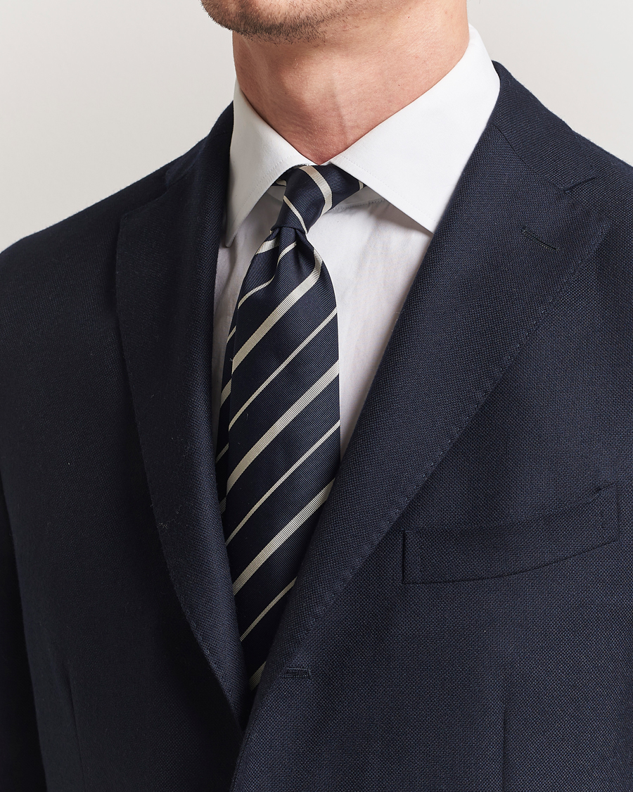 Herren | Krawatten | Ralph Lauren Purple Label | Repp Stripe Silk Tie Navy