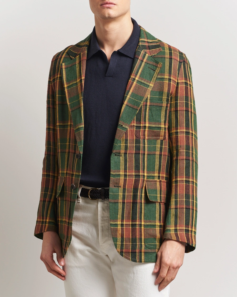 Herren | Sakkos | Drake's | MKI Linen Madras Games Blazer Brown/Green