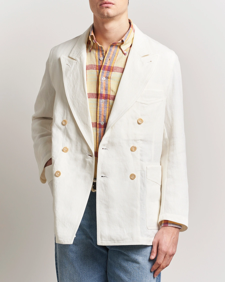 Herren | Sakkos | Drake's | MKIII Linen Games Double Breasted Blazer Ecru