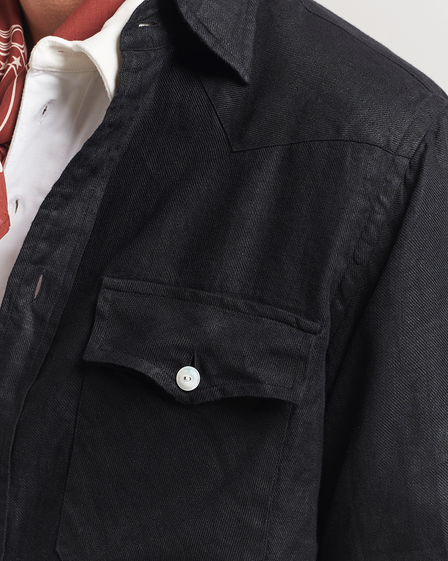 Herren | Hemden | Drake's | Linen Twill Western Shirt Black
