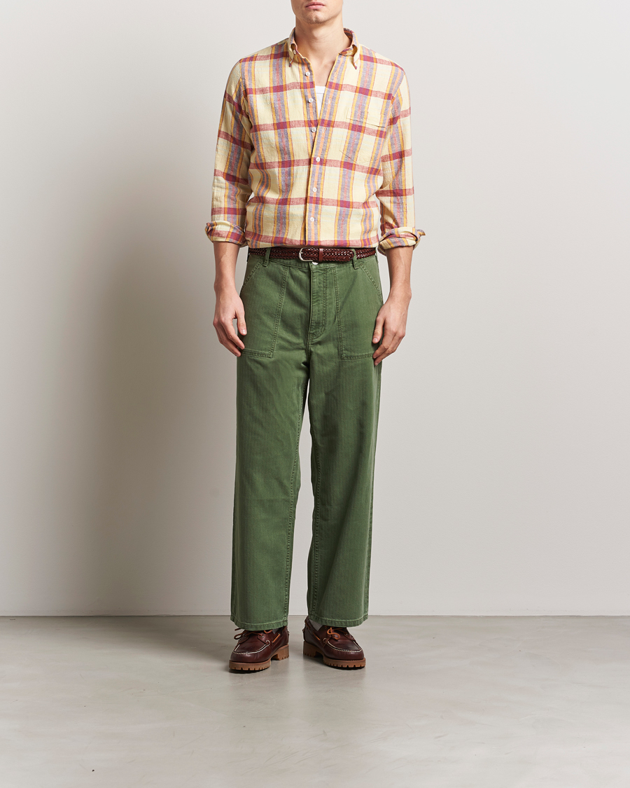 Herren | Hemden | Drake's | Madras Cotton/Linen Button Down Shirt Yellow/Red/Navy