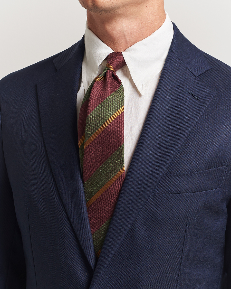 Herren | Krawatten | Drake's | Shantung Multi Stripe Silk Tie Burgundy