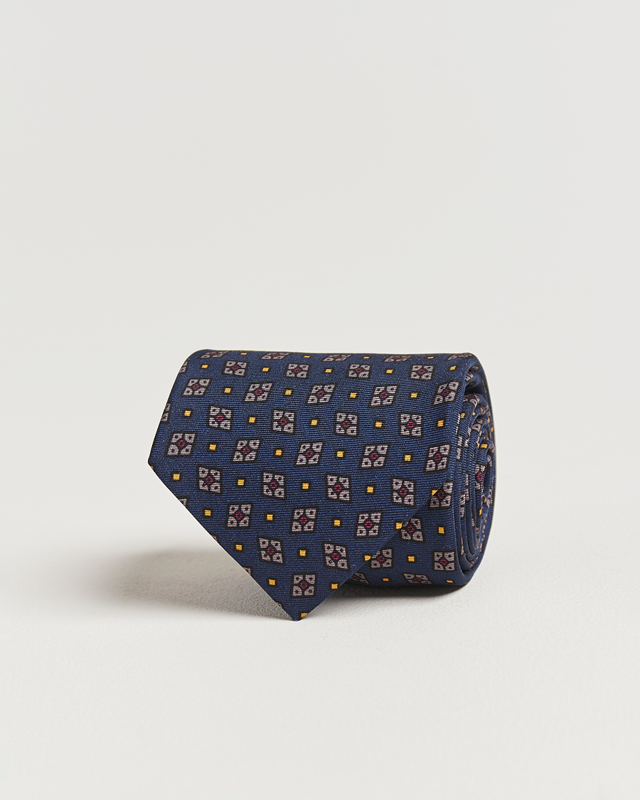 Herren | Drake's Mini Diamond Medallion Silk Twill Tie Navy | Drake's | Mini Diamond Medallion Silk Twill Tie Navy