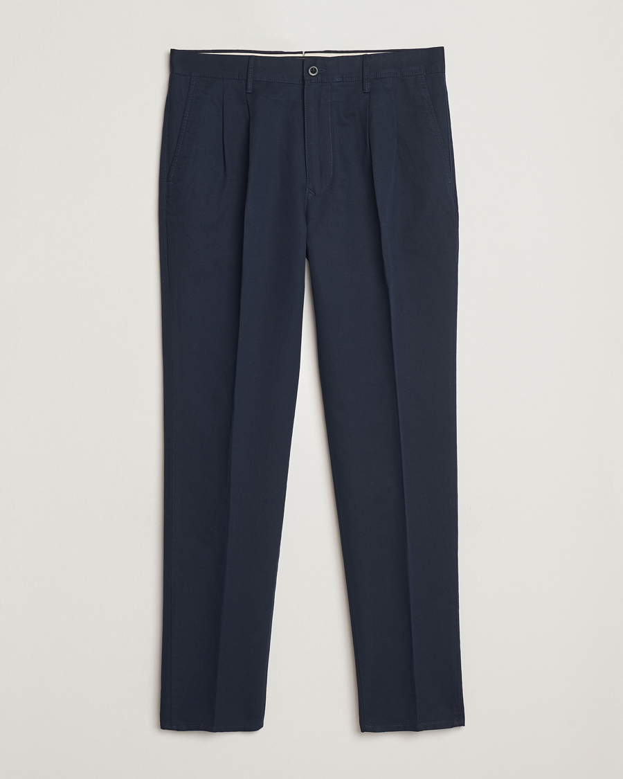 Herren | Hosen | Incotex | Tapered Fit Pleated Linen Slacks Navy