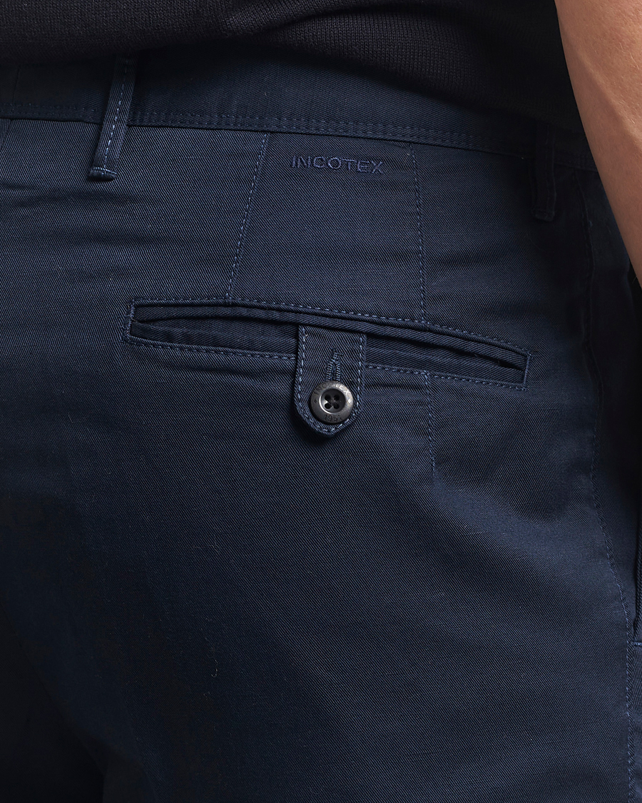 Herren | Hosen | Incotex | Tapered Fit Pleated Linen Slacks Navy