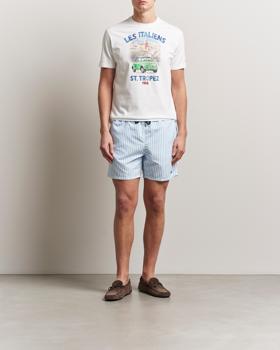 Herren | Badehosen | MC2 Saint Barth | Printed Nylon Swim Shorts Light Blue Stripes