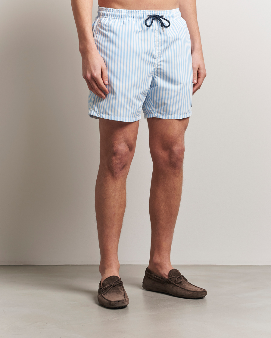 Herren | Badehosen | MC2 Saint Barth | Printed Nylon Swim Shorts Light Blue Stripes