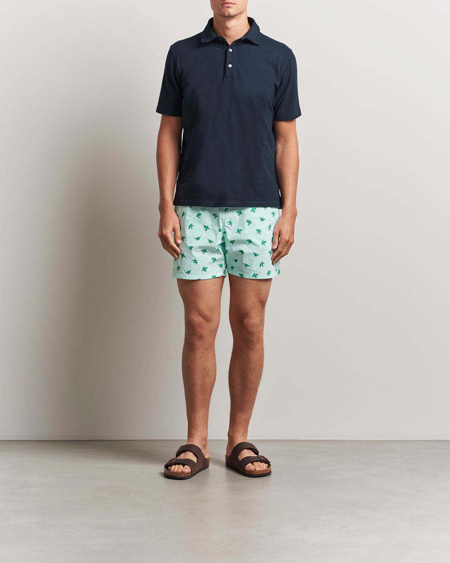 Herren | Badehosen | MC2 Saint Barth | Printed Nylon Swim Shorts Green Turtle Stripes