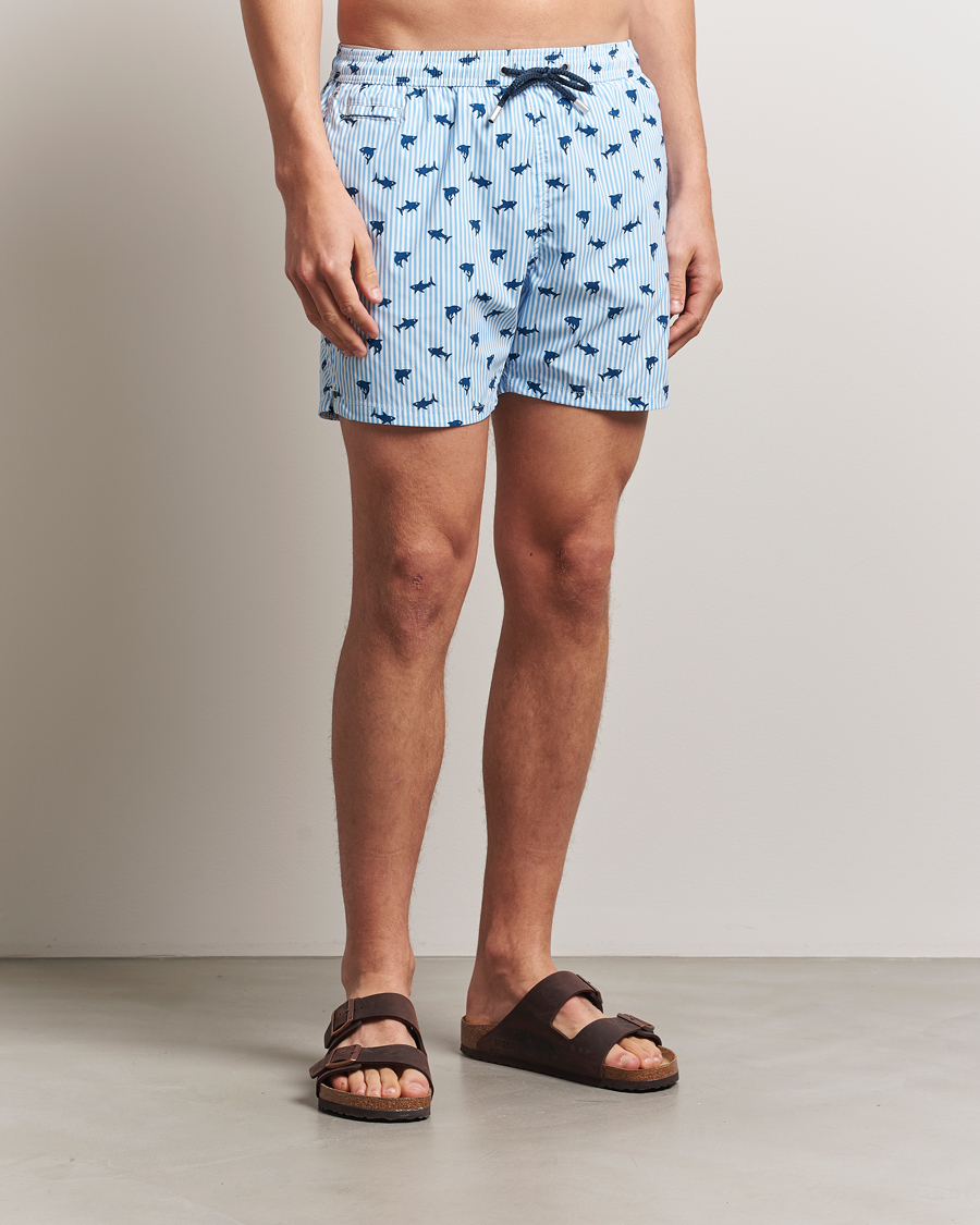 Herren | Badehosen | MC2 Saint Barth | Printed Swim Shorts Blue Shark Trouble Stripes