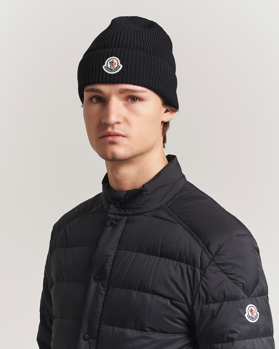 Herren | Moncler Ribbed Wool Beanie Black | Moncler | Ribbed Wool Beanie Black