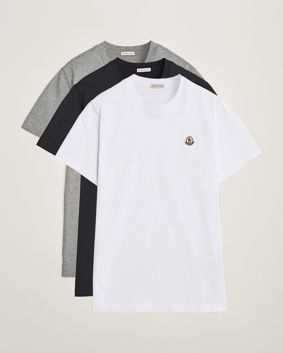 Herren | T-Shirts | Moncler | 3-pack Logo T-Shirt Grey/White/Black
