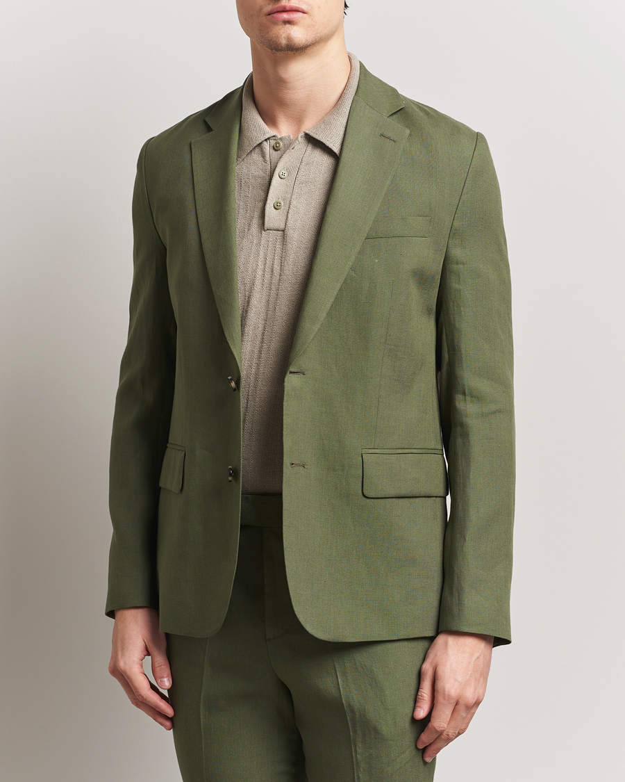 Herren | Sakkos | J.Lindeberg | Elton Unlined Super Linen Blazer Olivinie