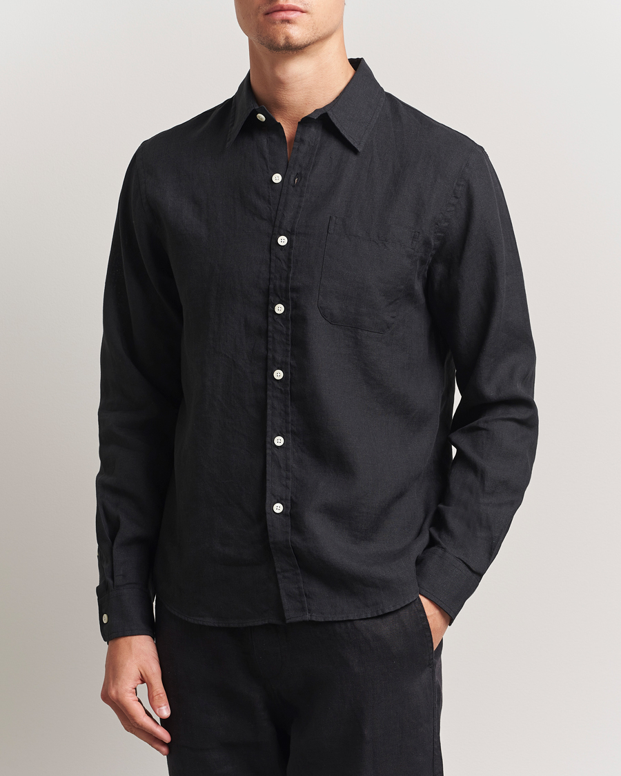 Herren | Hemden | Colorful Standard | Garment Dyed Linen Shirt Deep Black