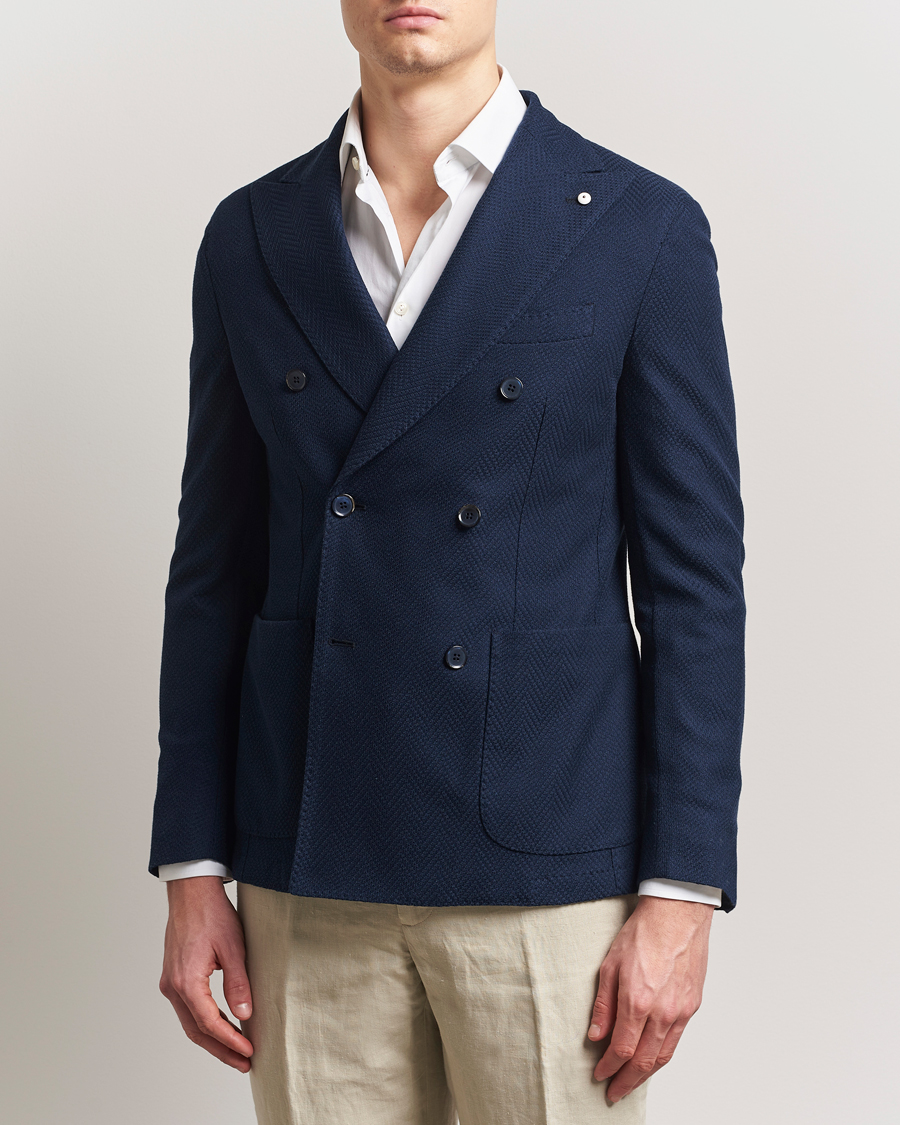 Herren | Sakkos | L.B.M. 1911 | Tom Double Breasted Herringbone Jersey Blazer Navy