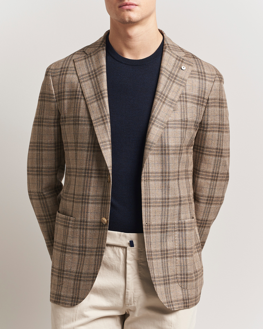 Herren | Sakkos | L.B.M. 1911 | Jack Regular Fit Silk/Wool Overcheck Blazer Brown